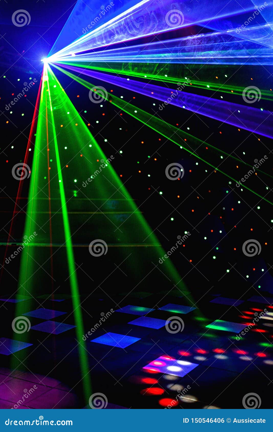 bright nightclub red, green, purple, white, pink, blue laser lights cutting through smoke machine smoke making light and rainbow