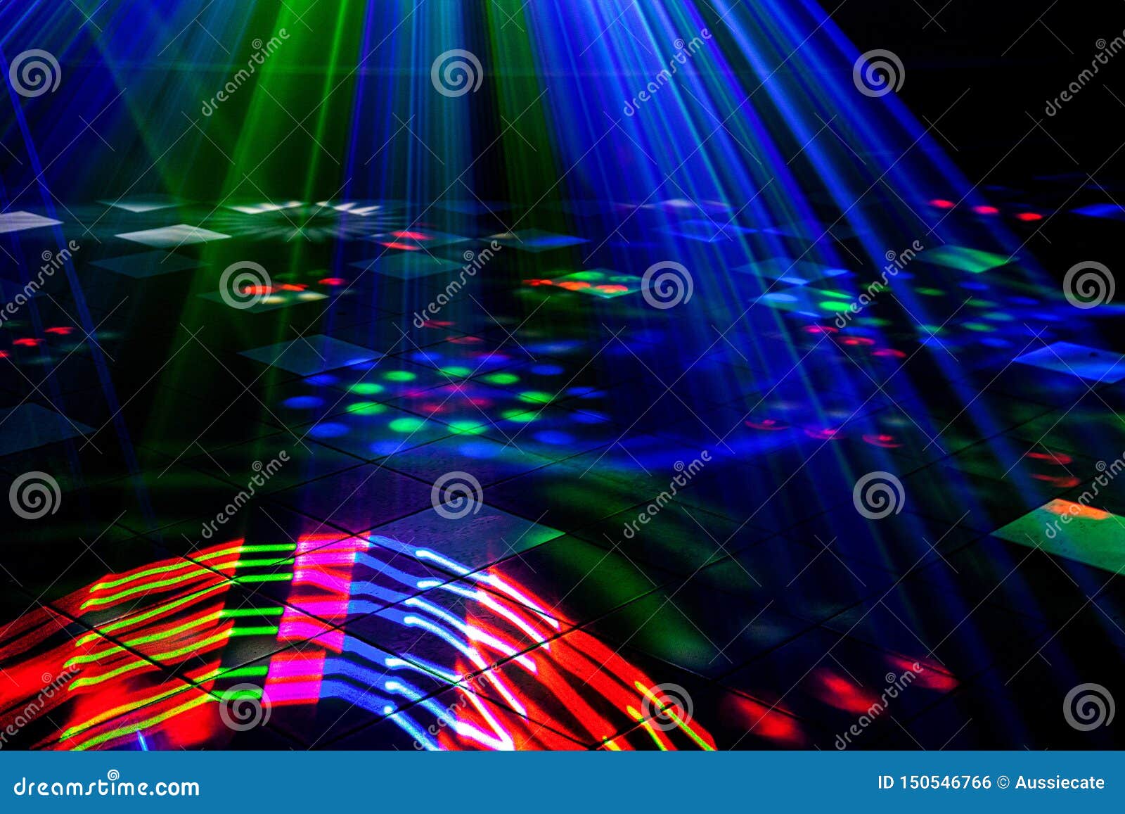 bright nightclub red, green, purple, white, pink, blue laser lights cutting through smoke machine smoke