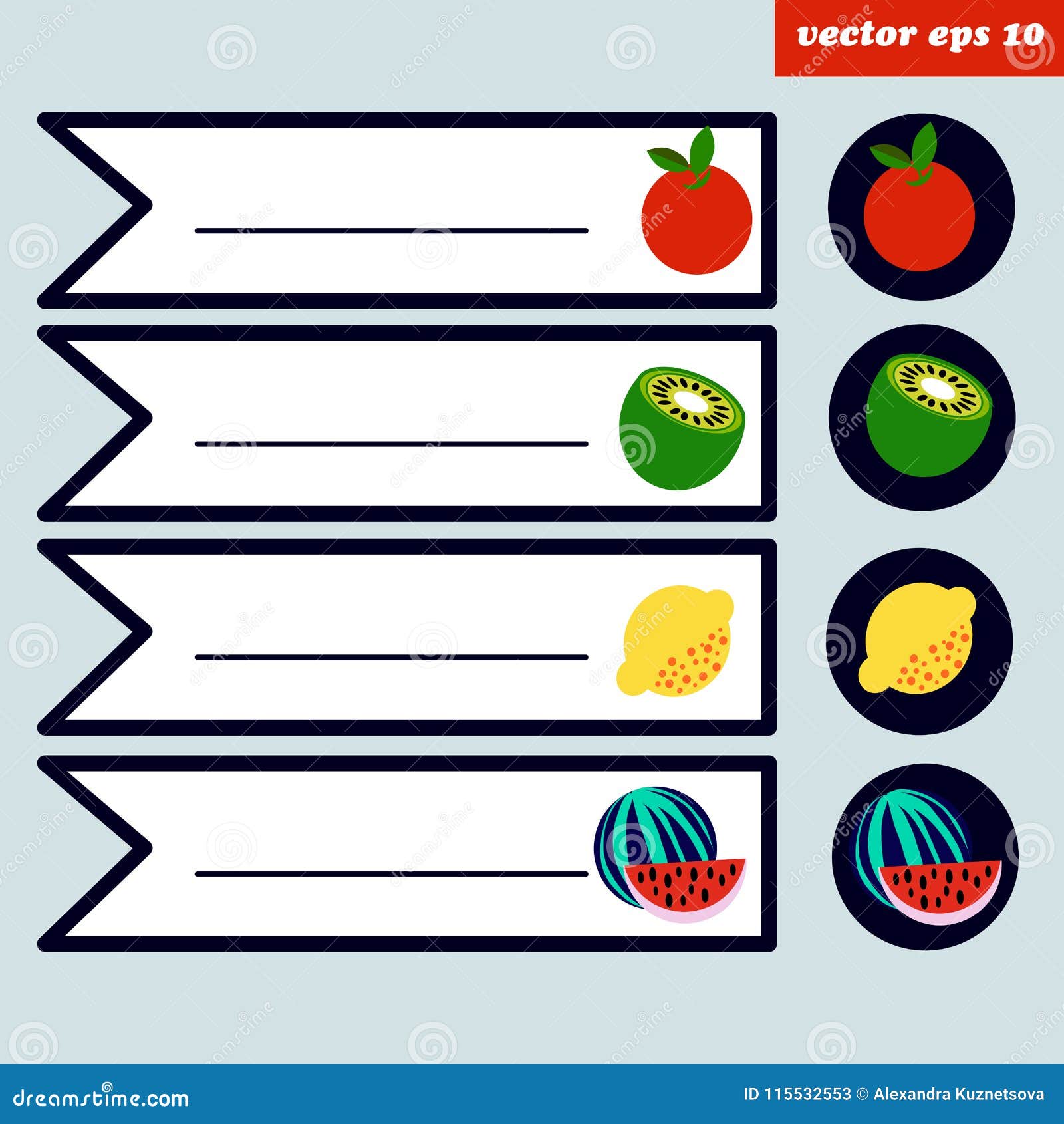 Colored fruit sticker set stock illustration. Illustration of ...