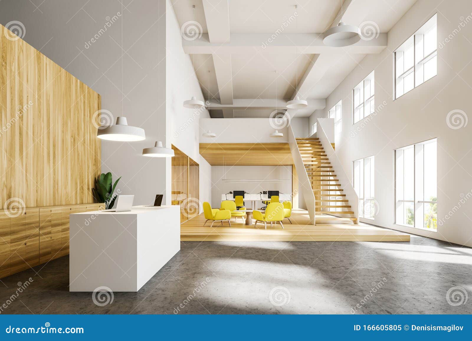 Bright Office Workplace with Reception and Lounge Stock Illustration -  Illustration of contemporary, company: 166605805