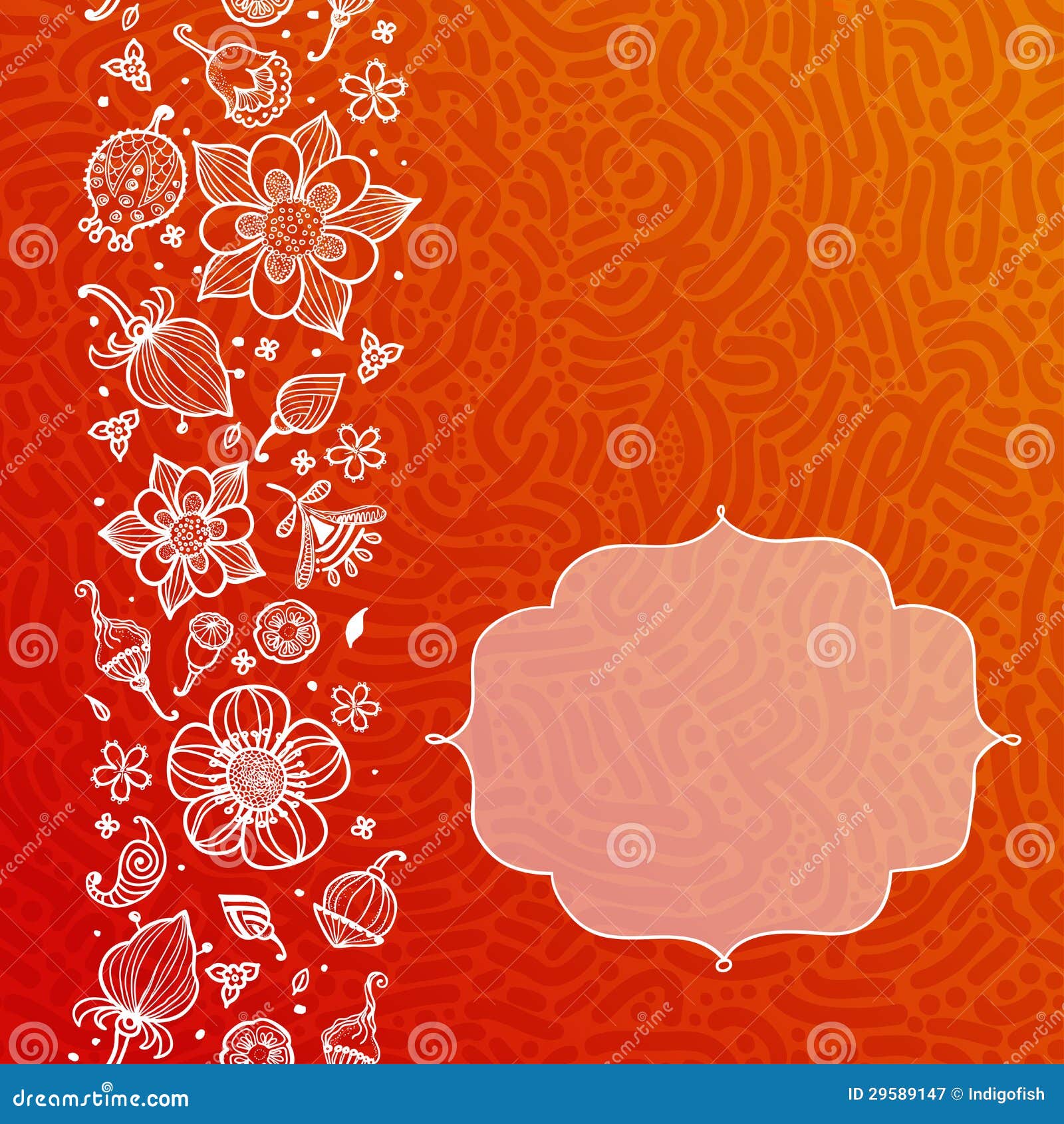 Bright Orange Floral Pattern with Doodle Flowers Stock Vector