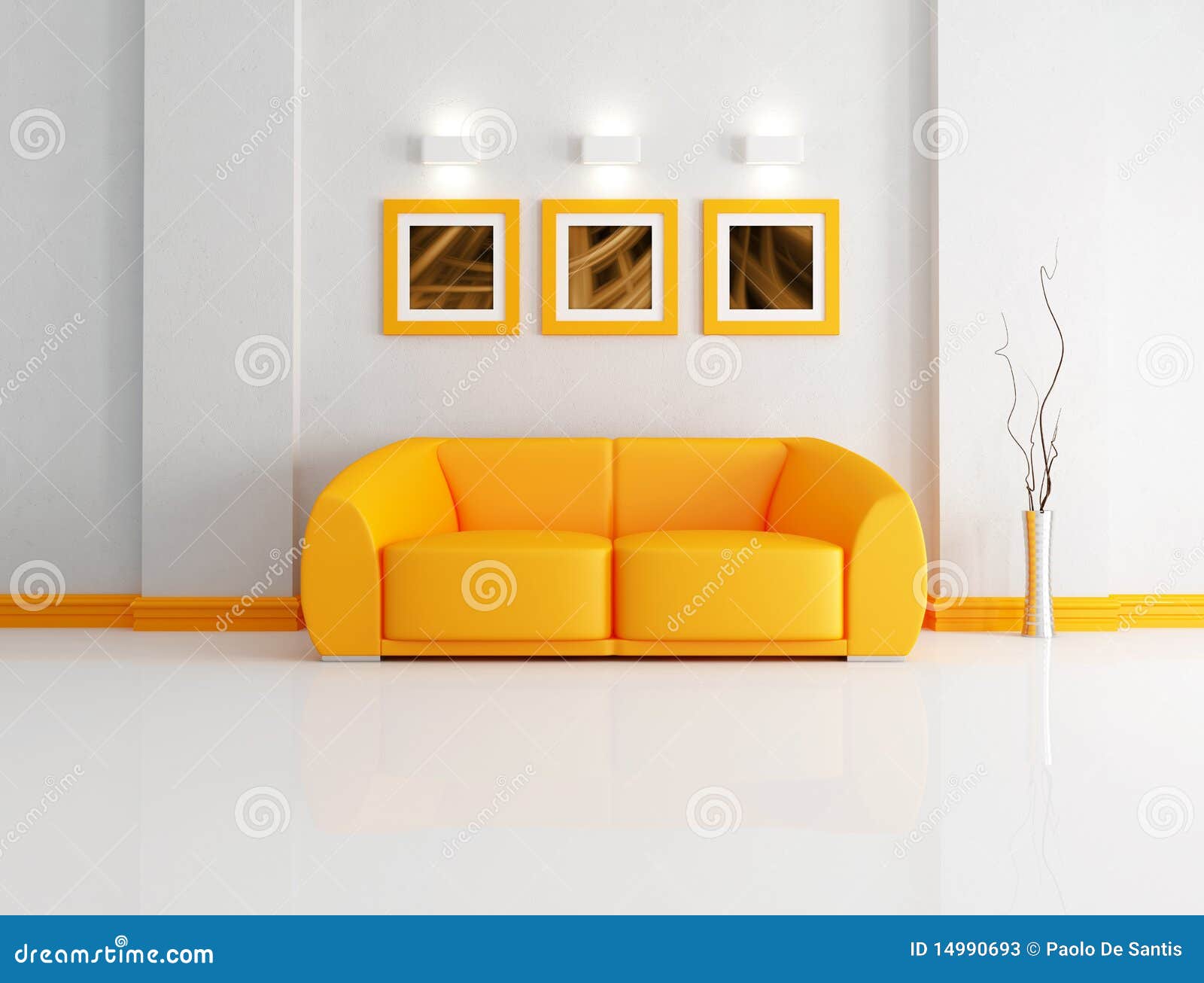 Bright Orange and White Living Room Stock Illustration Illustration