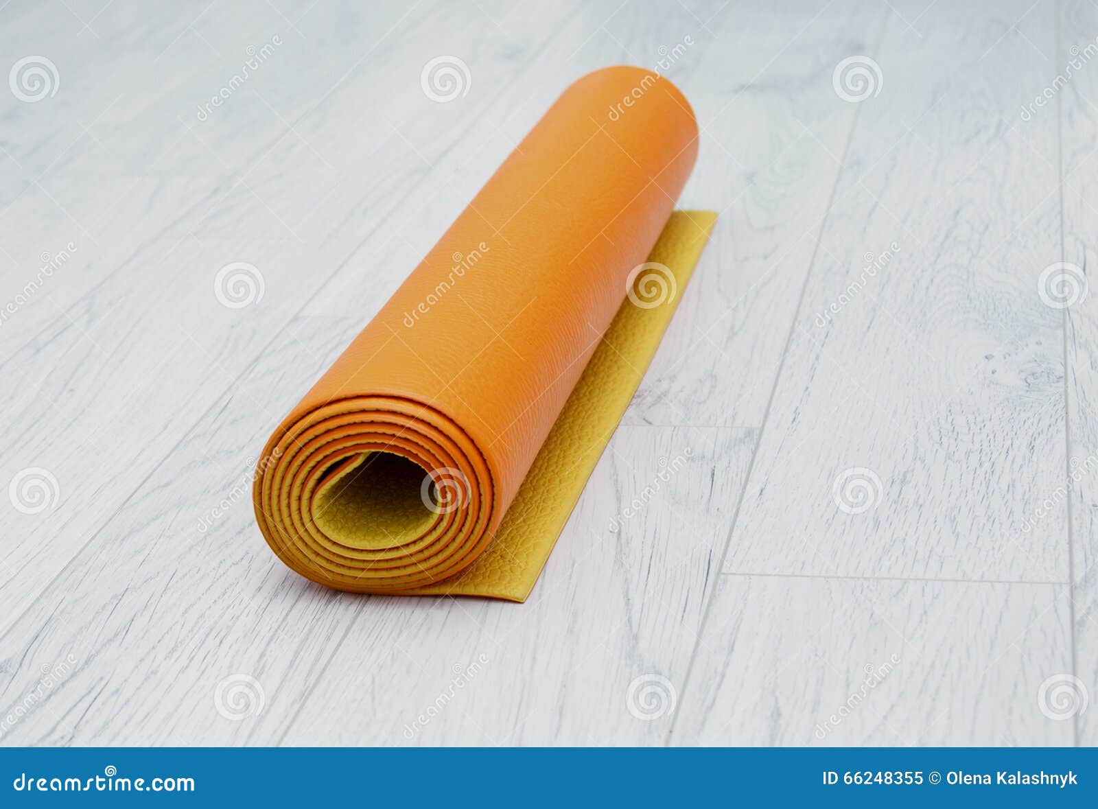 Bright Orange Yoga Mat on a Light Gray Laminate Stock Image Image of