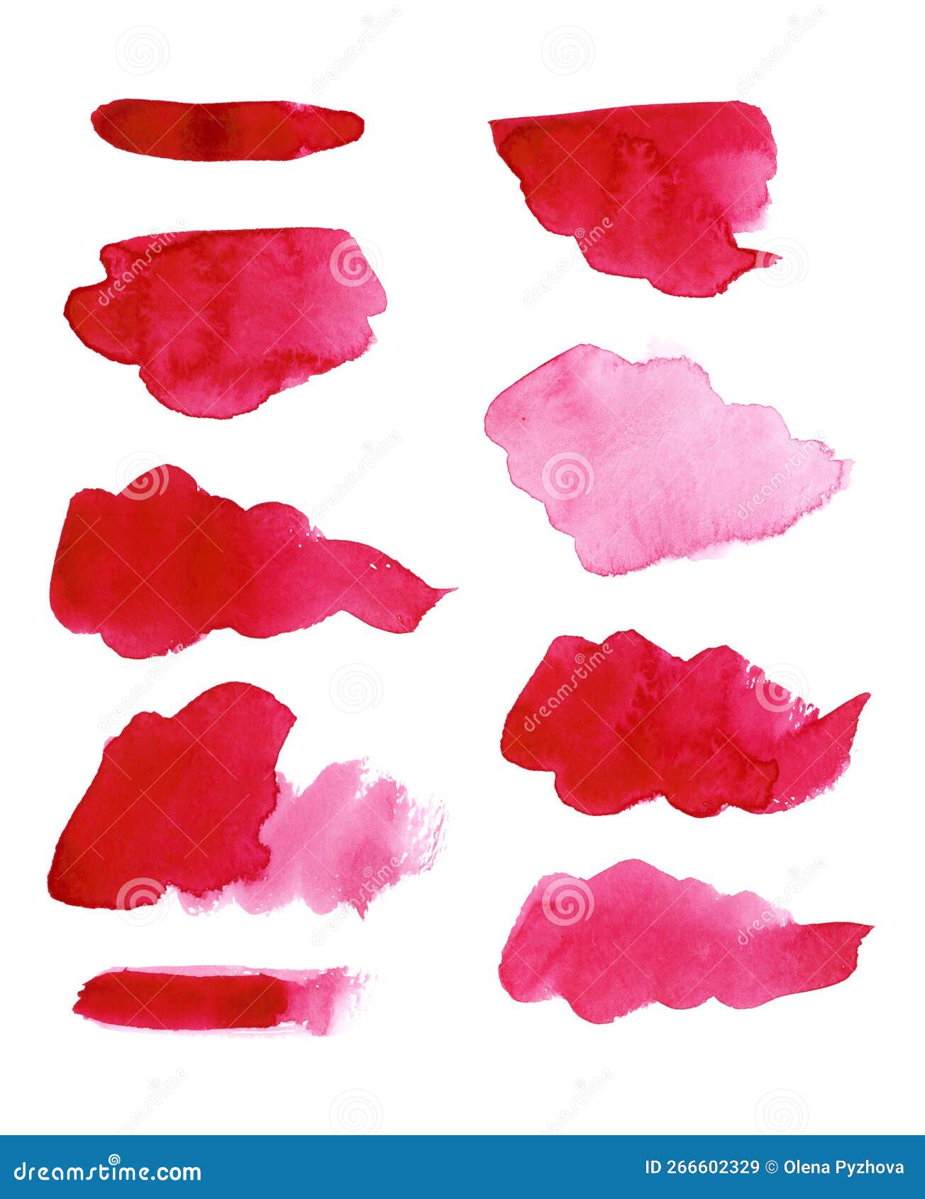 Bright Painted Red Watercolor Strips. Hand Drawn Elements Isolated on