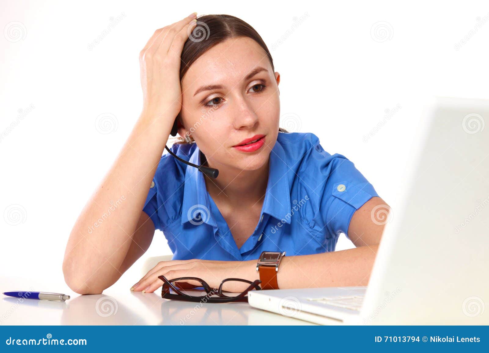 Bright Picture of Friendly Female Helpline Operator Stock Photo Image