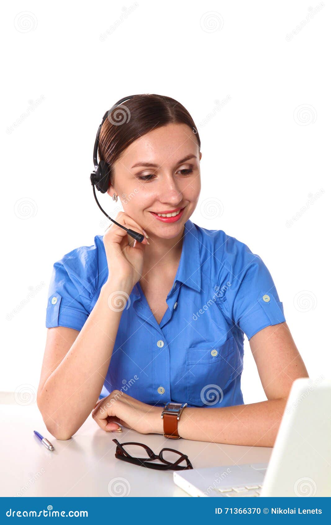 Bright Picture of Friendly Female Helpline Operator Stock Photo Image