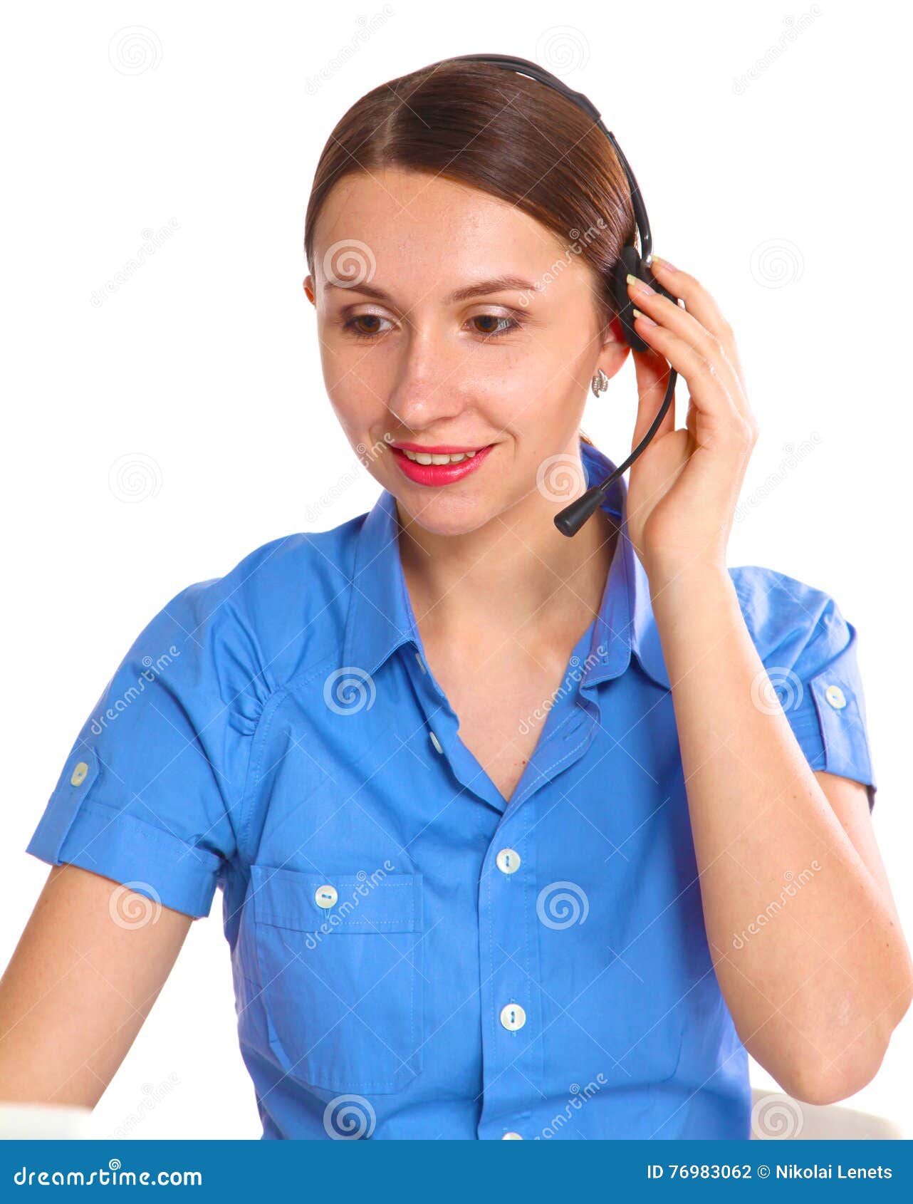 Bright Picture of Friendly Female Helpline Operator Stock Photo Image
