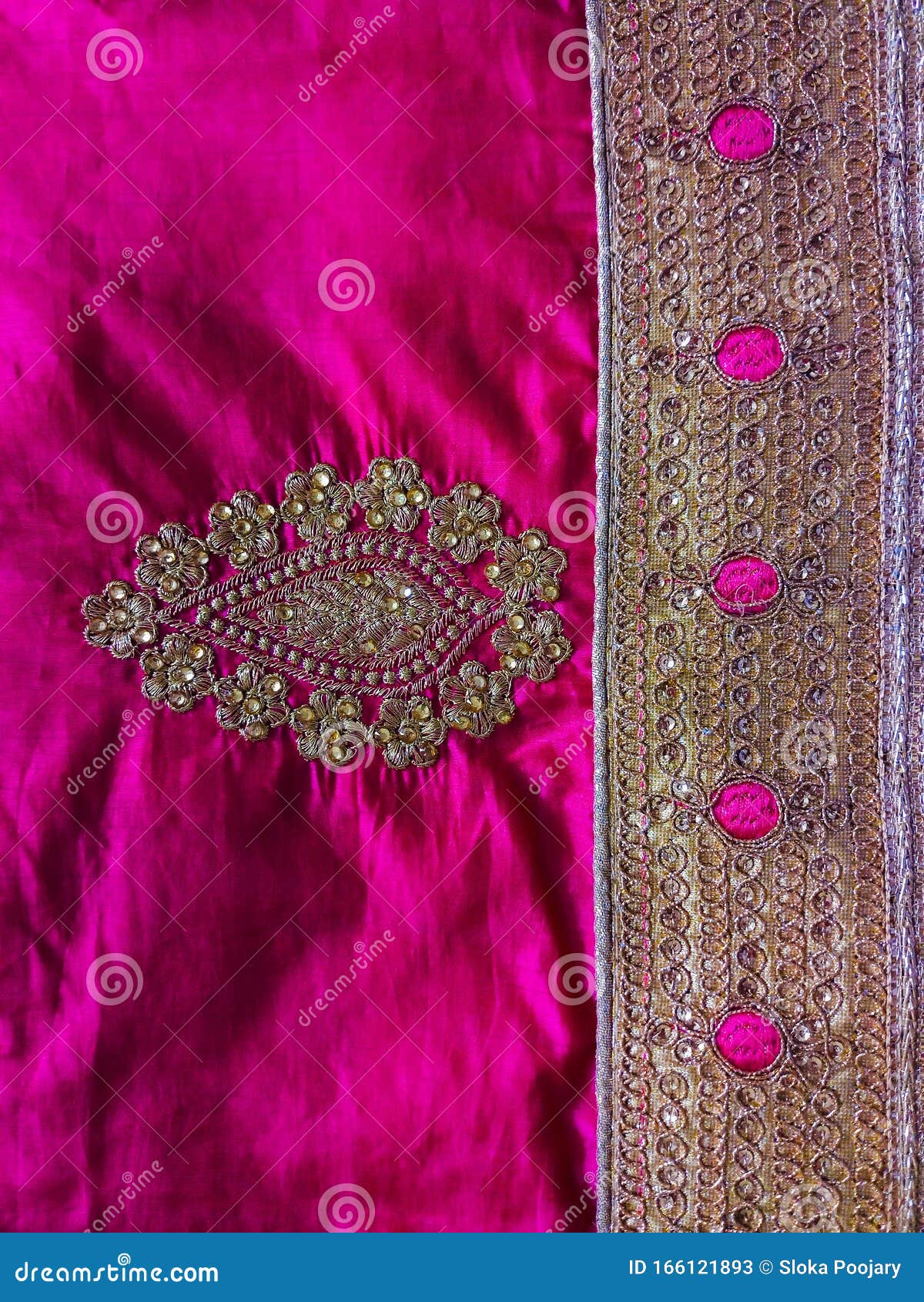 Bright Pink Coloured Border of a Saree with Handmade Beads Design on it  Stock Image - Image of golden, heavy: 166121893