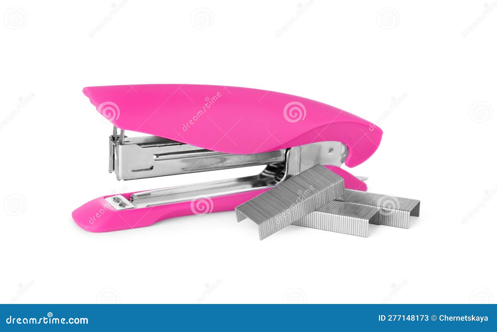 Bright Pink Stapler with Staples Isolated on White Stock Image Image