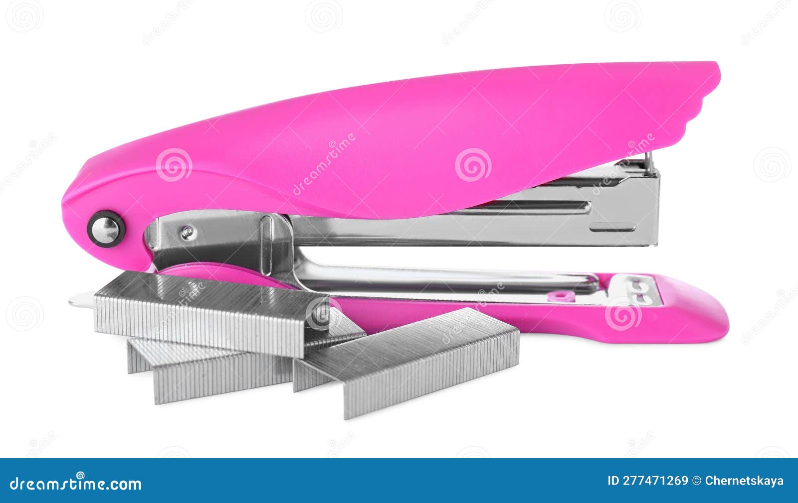 Bright Pink Stapler with Staples Isolated on White Stock Image Image