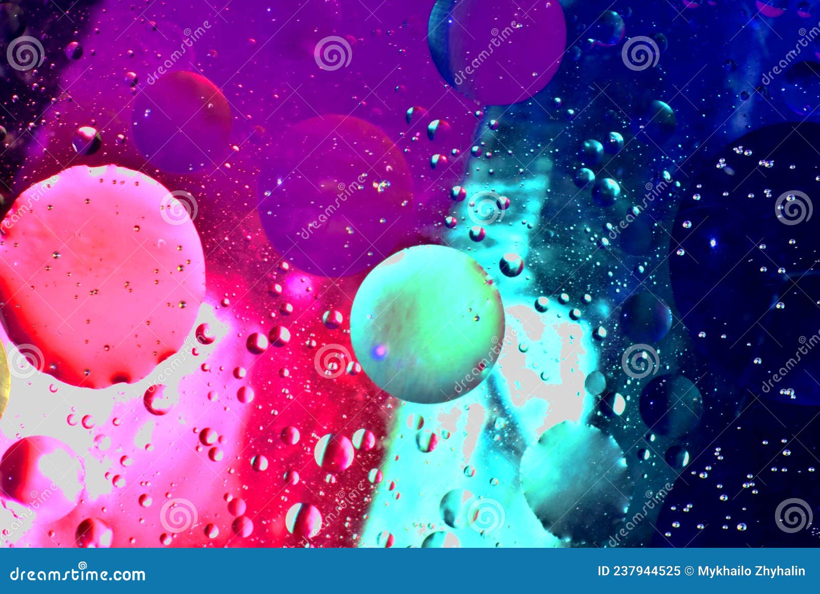 Bright Pink Transparent Bubbles on a Blue Background. Stock Image