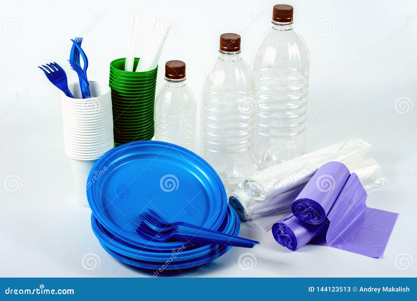 Multicolored Plastic Tableware Isolated on White Stock Image Image of