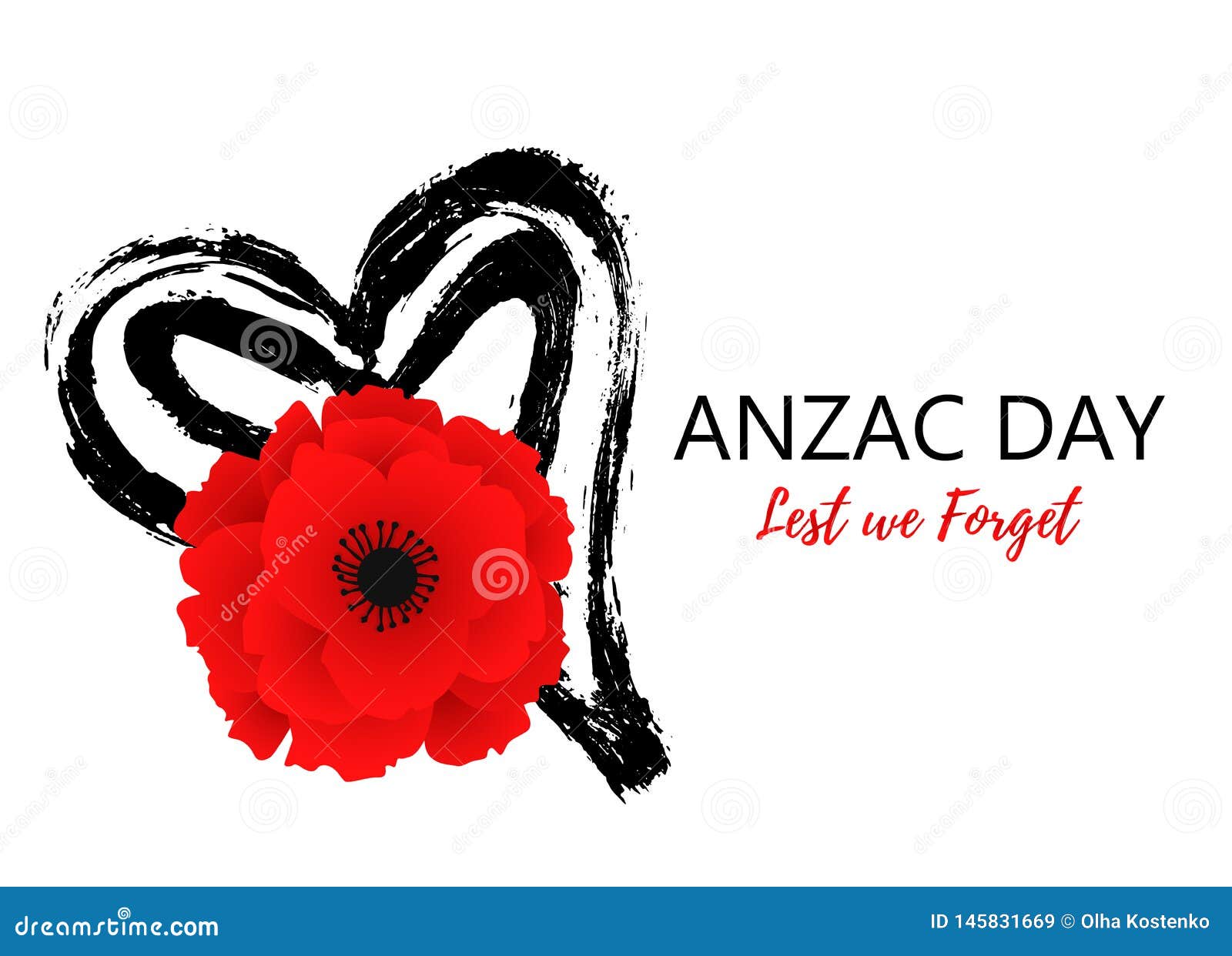 A Bright Poppy Flower Remembrance Day Symbol Lest We Forget Lettering Anzac Day Poster With Hand Draw Heart Stock Vector Illustration Of Army Canada 145831669