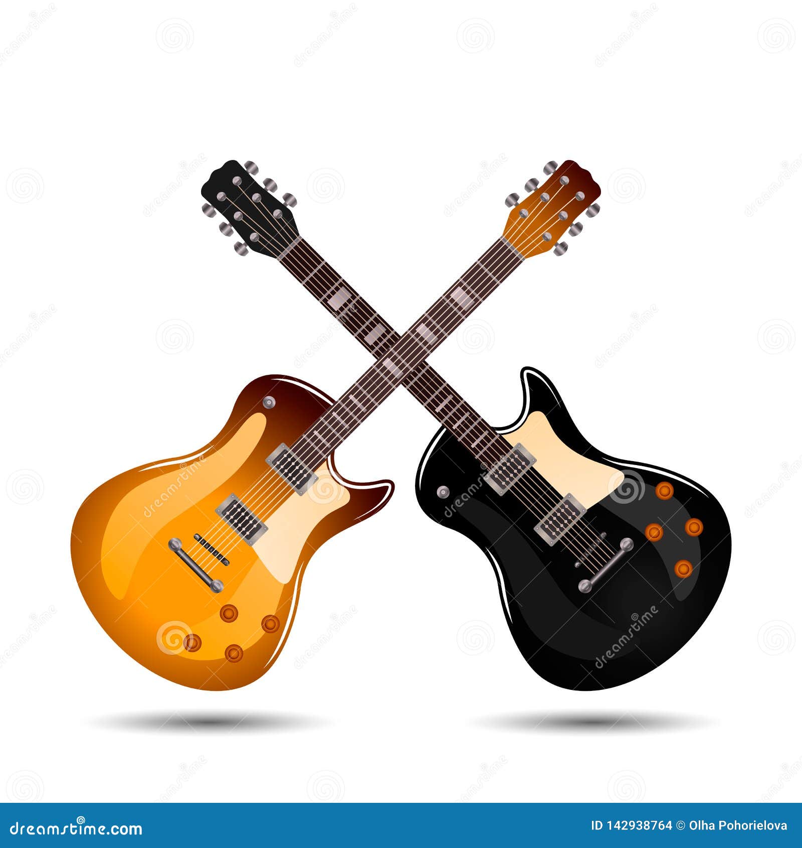 Bright Realistic Set of Colored Electric Guitars. Vector Illustration