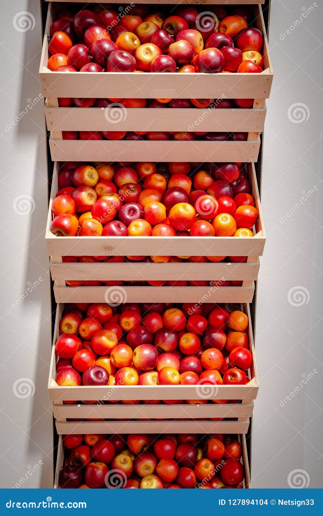 Bright Red Apples In Storage Boxes Stock Photo - Image of ...