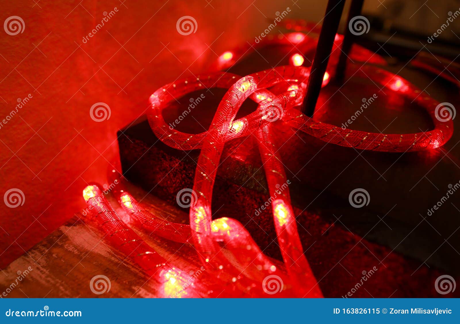 Bright Red New Years and Christmas Rice Lights. Abstract Red Light
