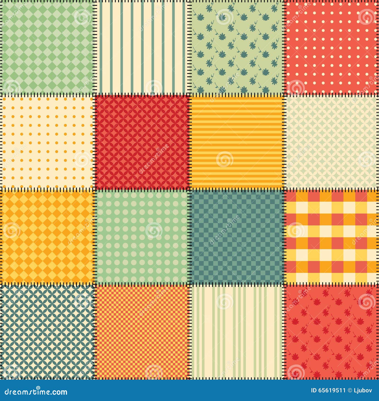 bright seamless patchwork background with different patterns.