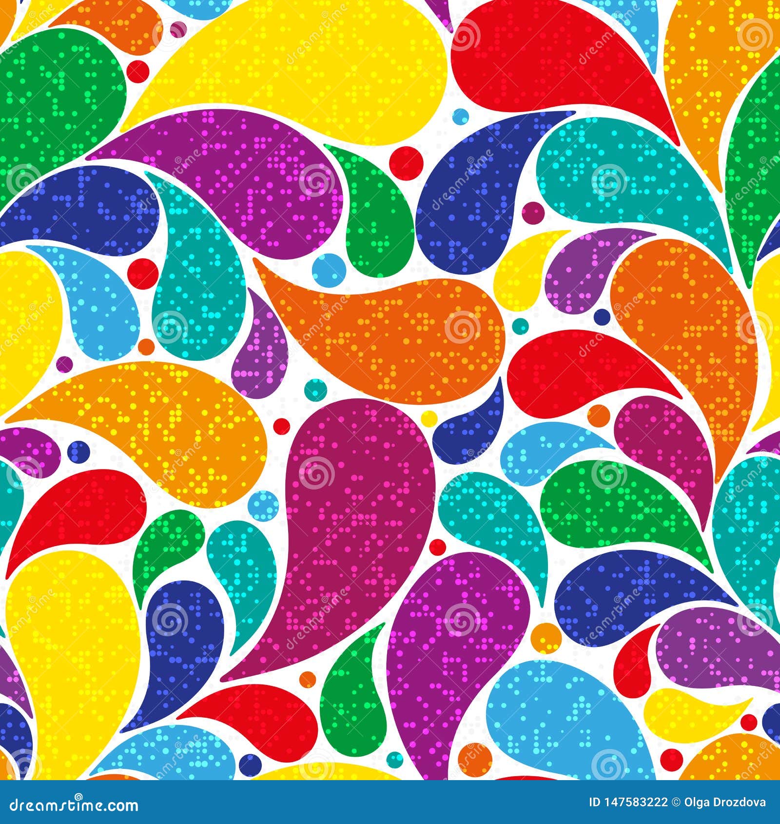 Bright Seamless Pattern With Polka Dot Paisley Stock Vector