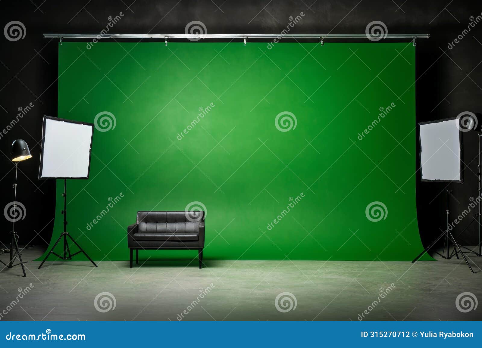 Bright Studio Flash Light Green Wall. Generate Ai Stock Illustration