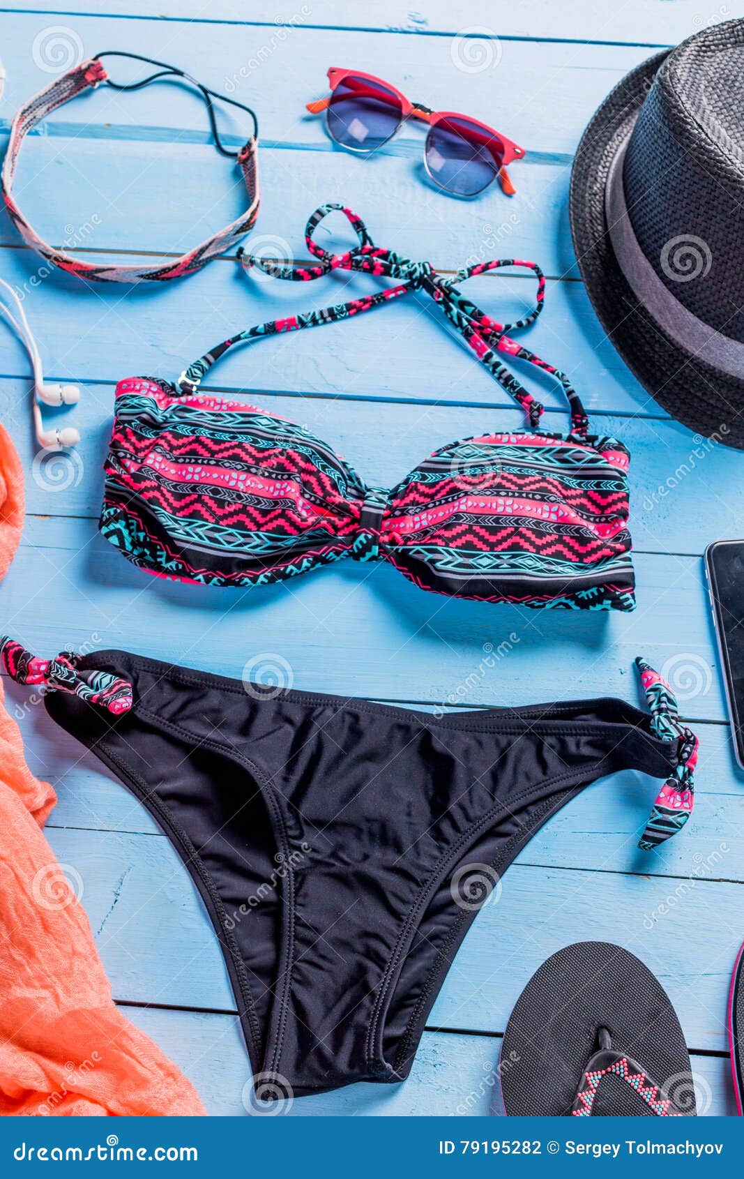 Bright summer beach look stock photo. Image of bikini 79195282