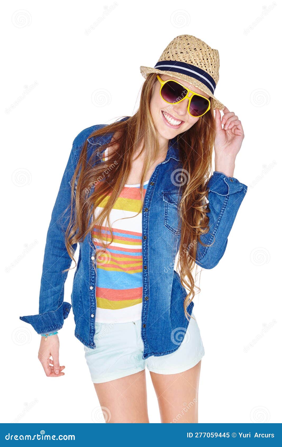 Bright Summery Style. Studio Shot of a Young Woman Dressed for Summer ...