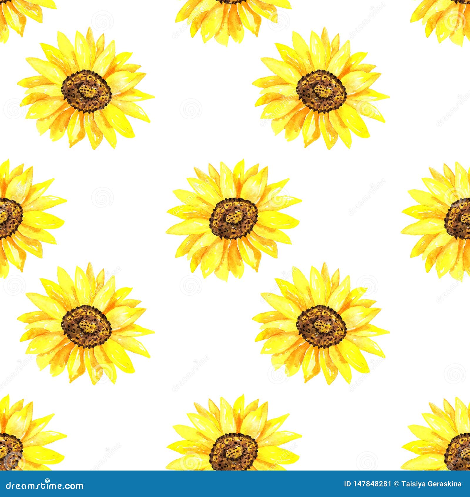 Bright Sunflower. Seamless Pattern. Hand Drawn Watercolor Illustration.  Texture for Print, Fabric, Textile, Wallpaper. Stock Illustration -  Illustration of design, branch: 147848281