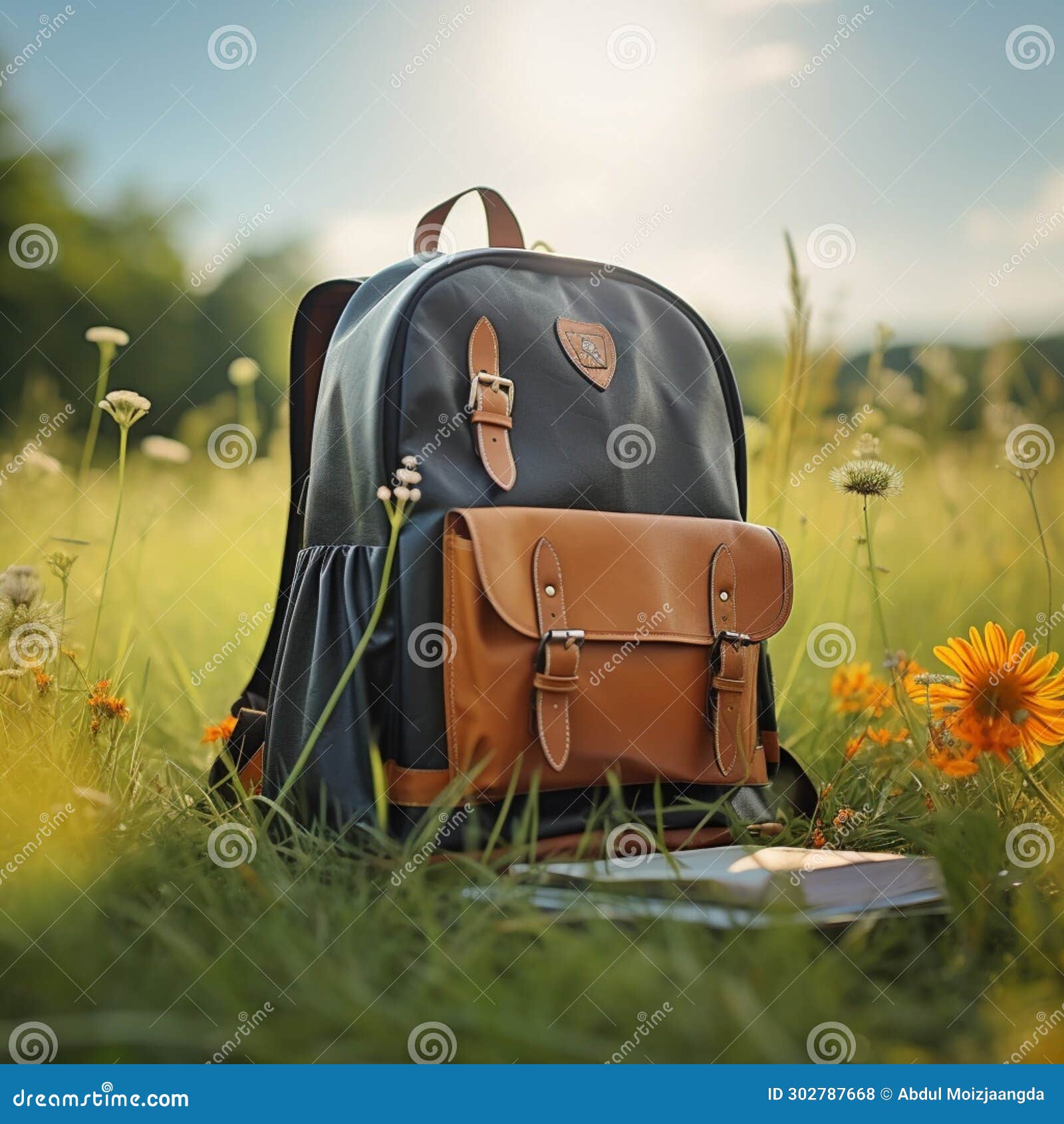 Bright Sunny Day School Backpack with Supplies on Lush Grass Stock Illustration Illustration of summer sunshine 302787668
