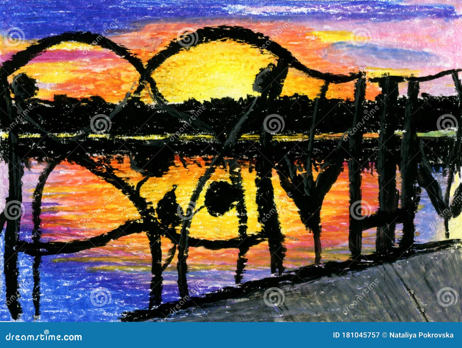 photo Landscape Nature Sunset Landscape Nature Oil Pastel Drawing dreamstime com