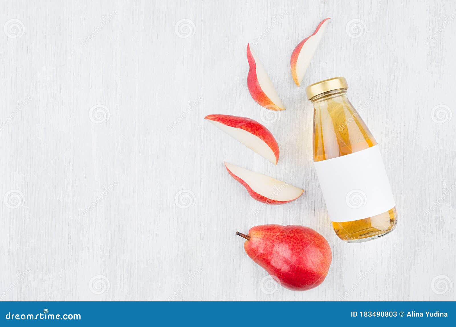 Download Bright Transparent Yellow Pear Juice In Glass Bottle As Template For Design And Advertising With Blank Label On White Wood Stock Image Image Of Label Advertising 183490803 Yellowimages Mockups