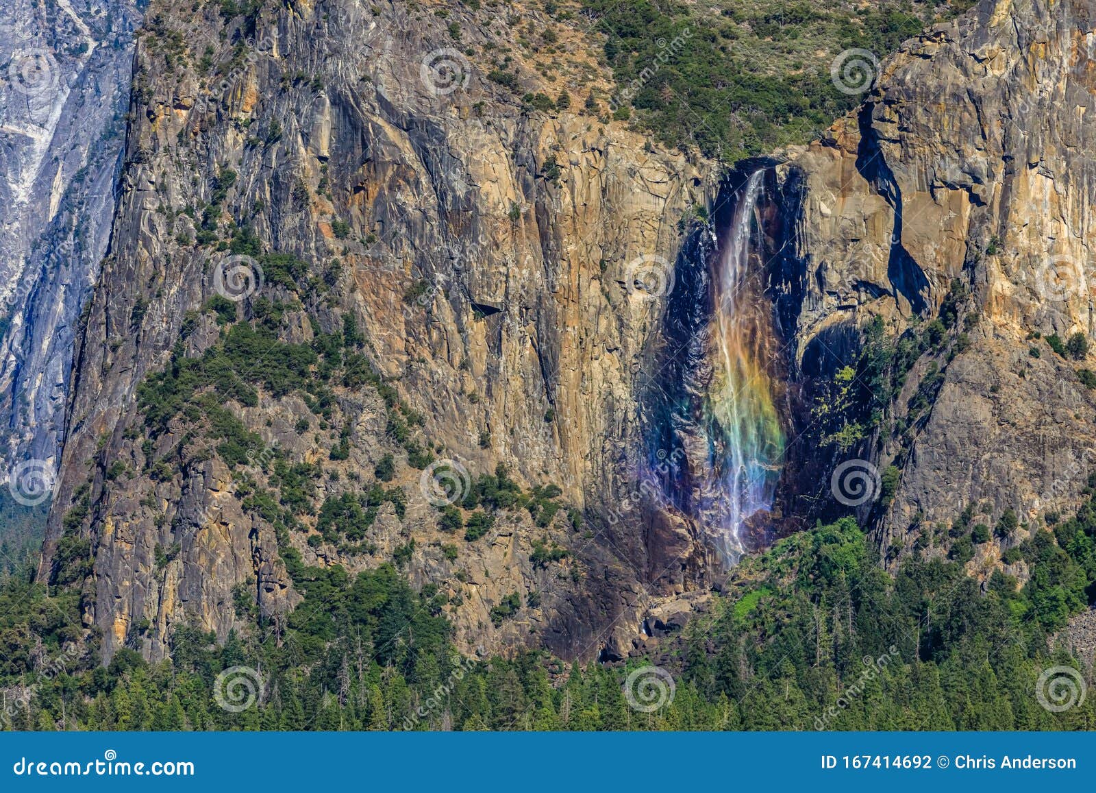 Bright Waterfall Rainbow from Artist Point Trail in Yosemite National