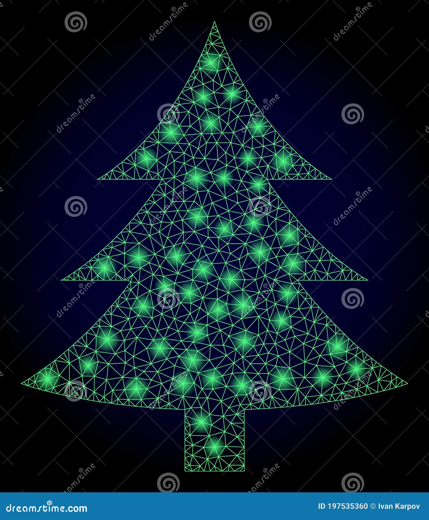 bright web mesh fir tree with lightspots