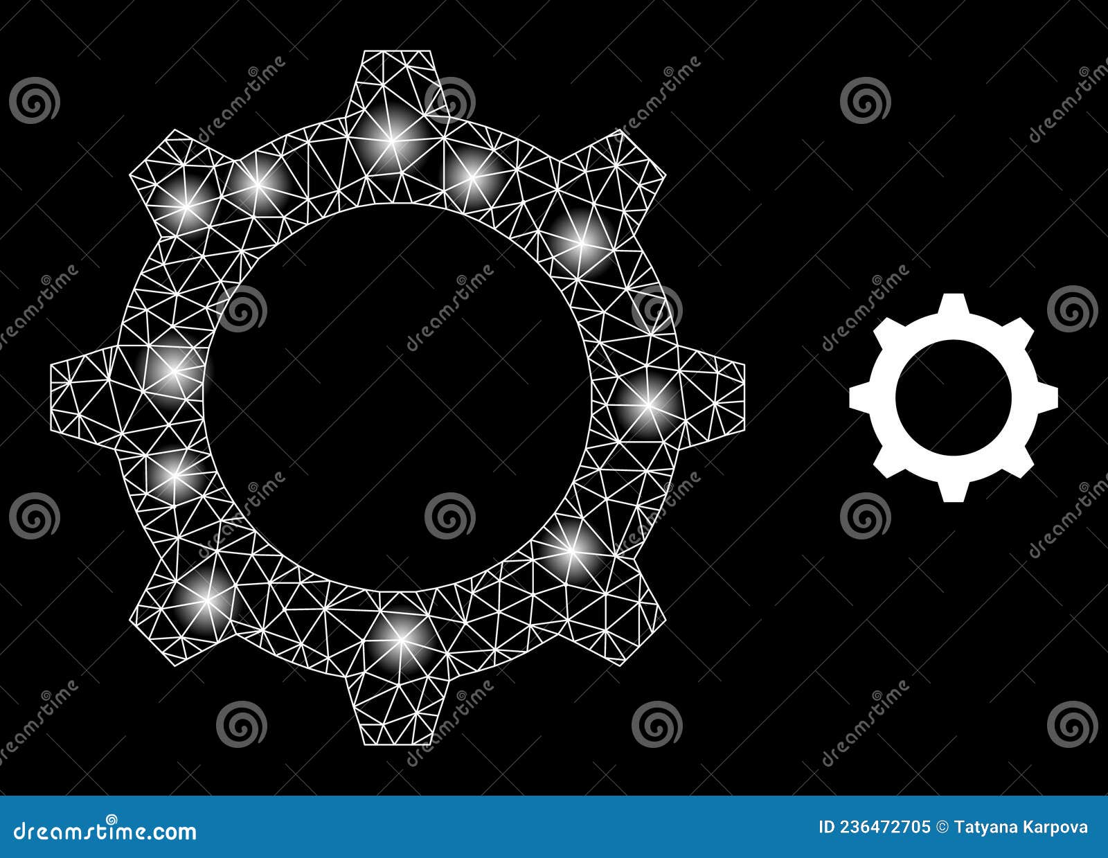 Bright  Network Gear Icon with Sparkles Stock Vector Illustration
