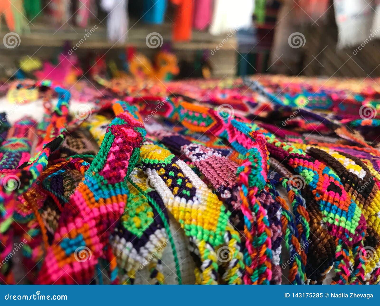 Bright Woven Wrist Bracelets Made from Floss Threads Handmade Multi