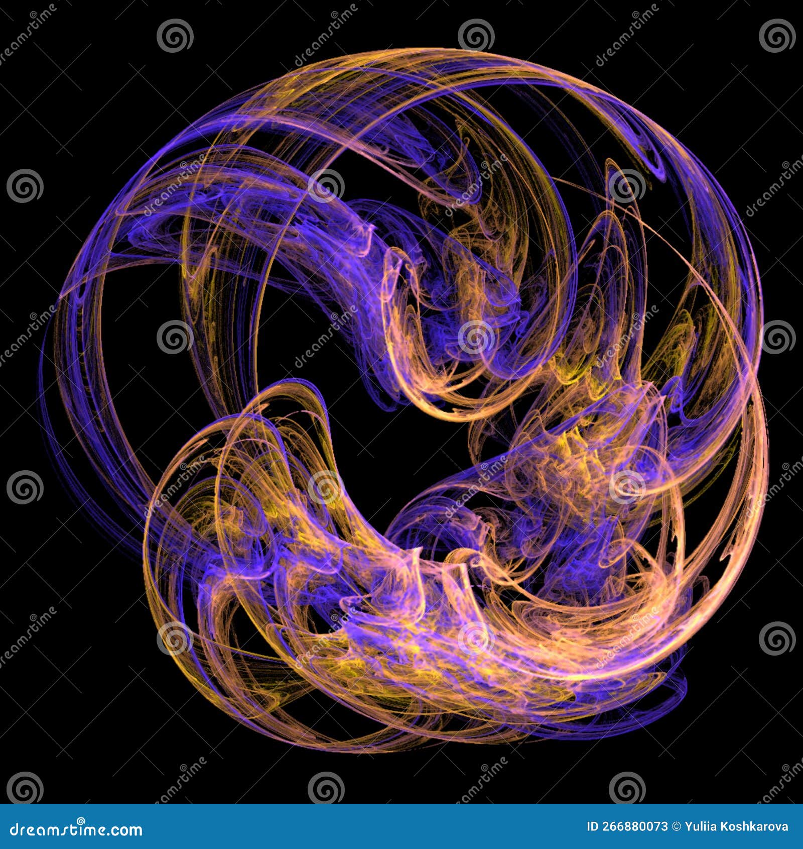 Bright Yellowblue Abstract Pattern on Black, Color Digital Graphics