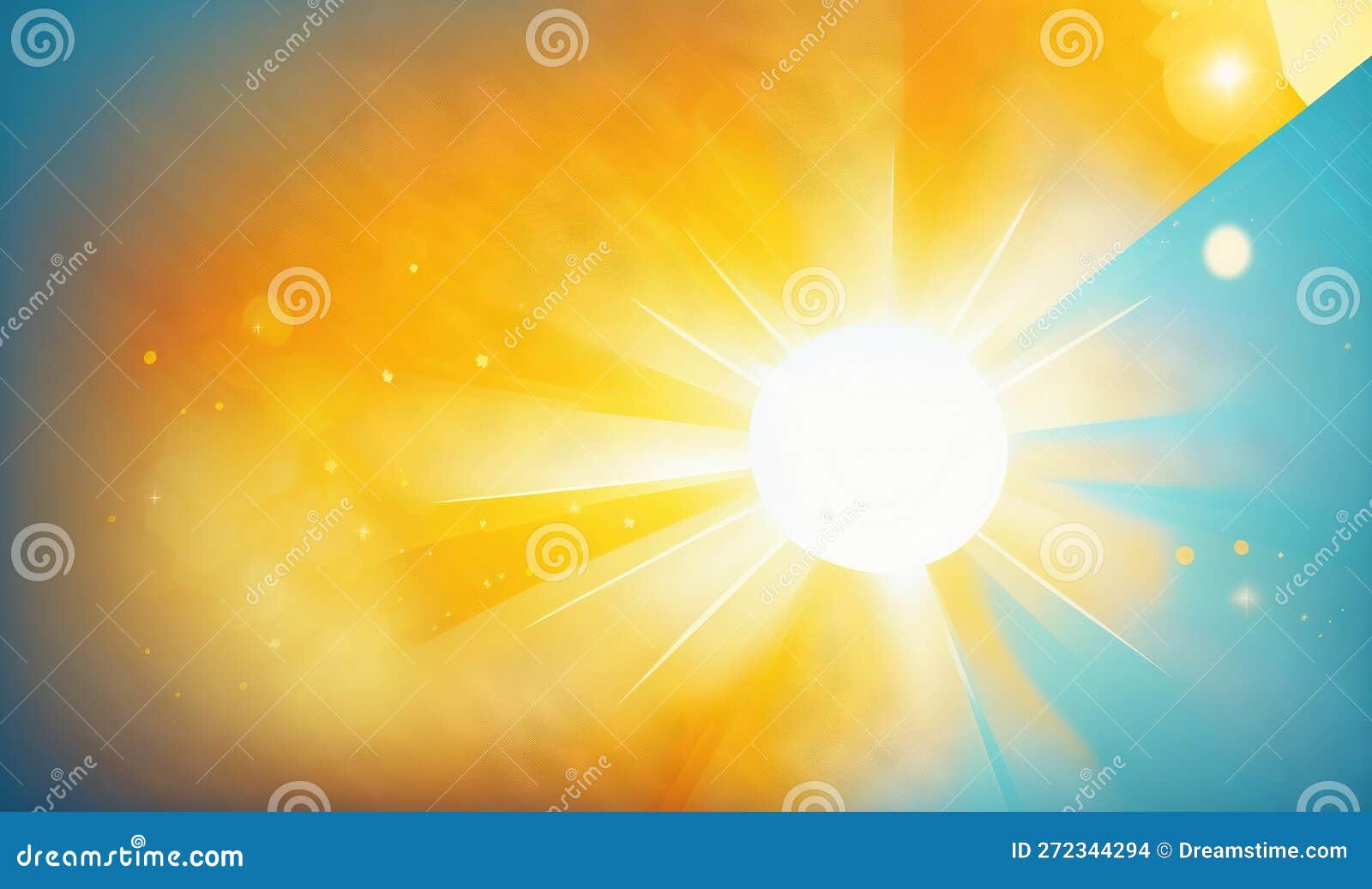 A Bright Yellow and Blue Background with a Bright Sunburst Stock