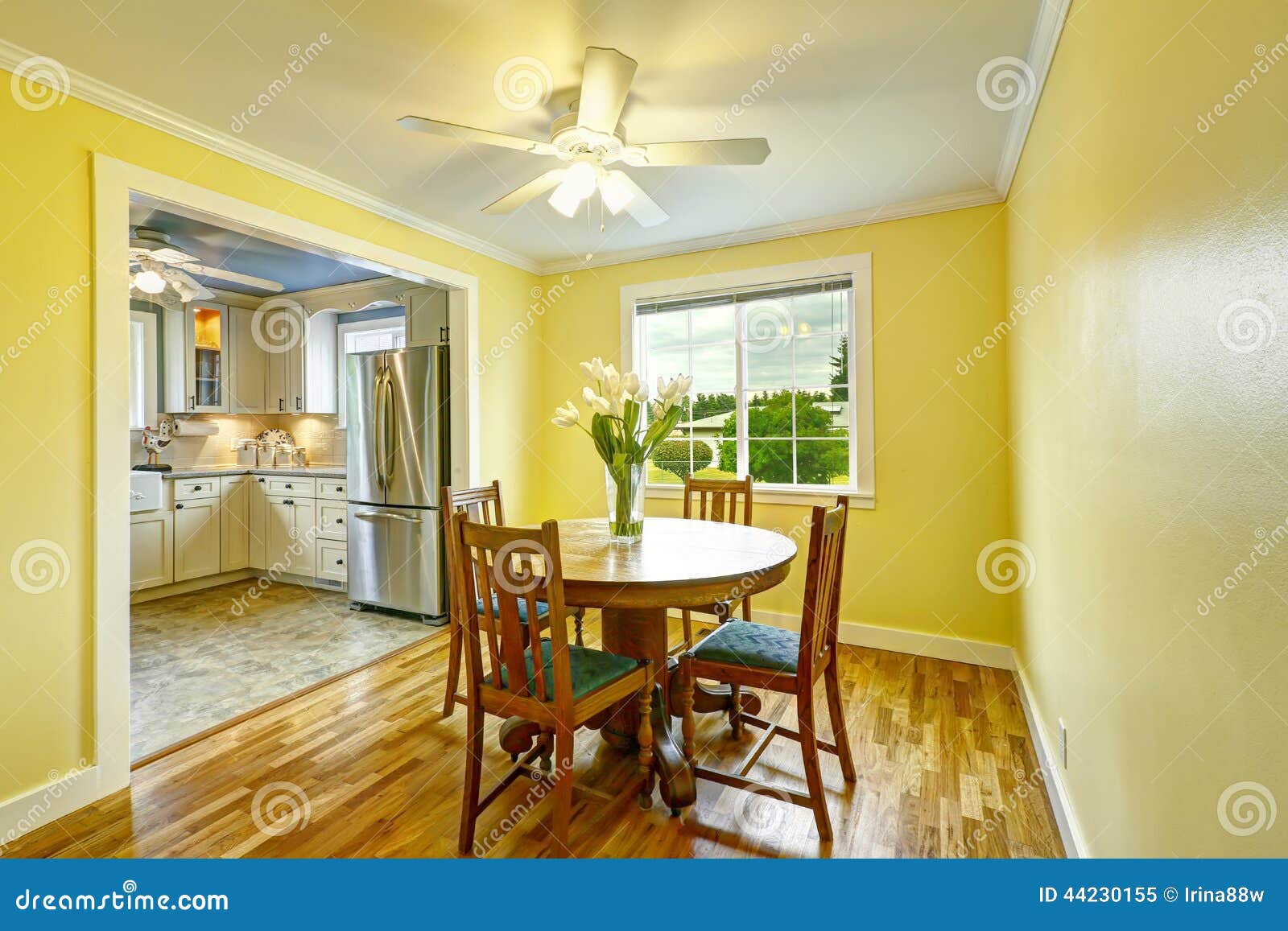 Bright yellow dining room stock image. Image of royalty 44230155