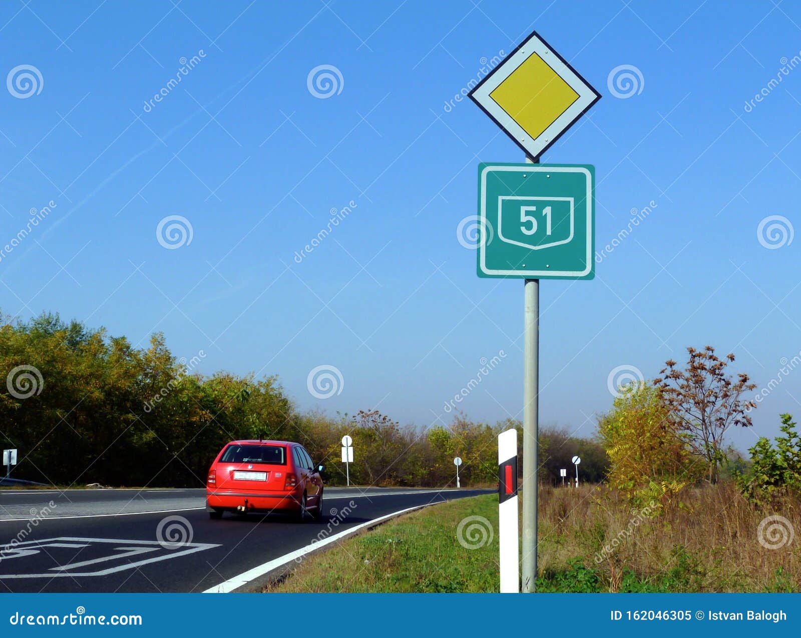 Yellow And Green Traffic Signs Highway Number 51 Road Sign Stock Image Image Of Post Info