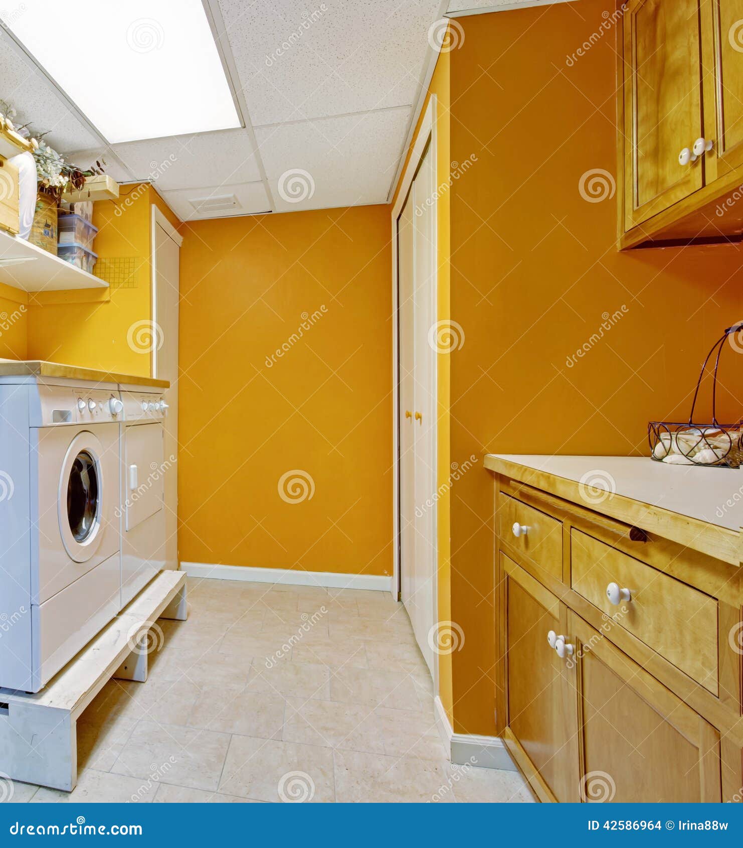 Bright Yellow Laundry Room Interior Stock Photo Image of room, yellow