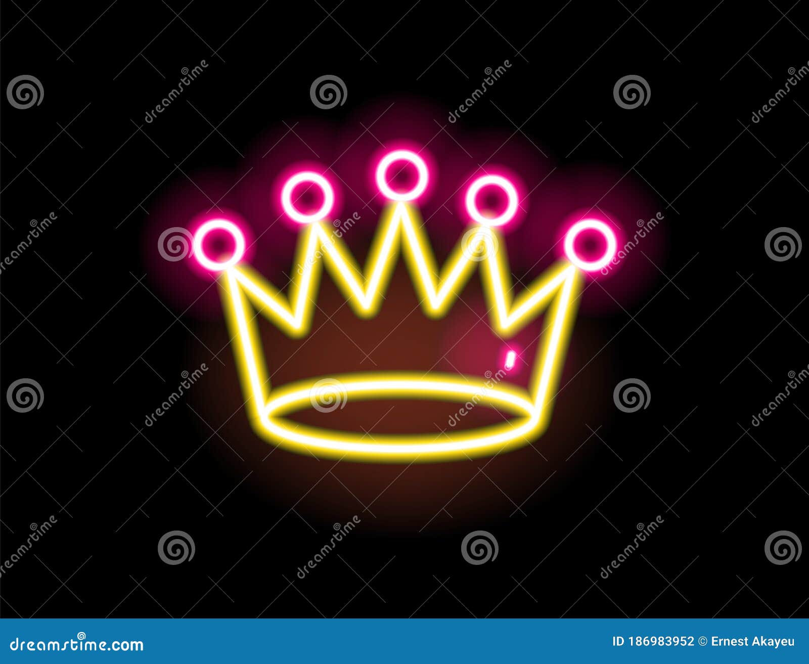 Bright Yellow and Red Glowing Neon Light Crown Vector Flat Illustration
