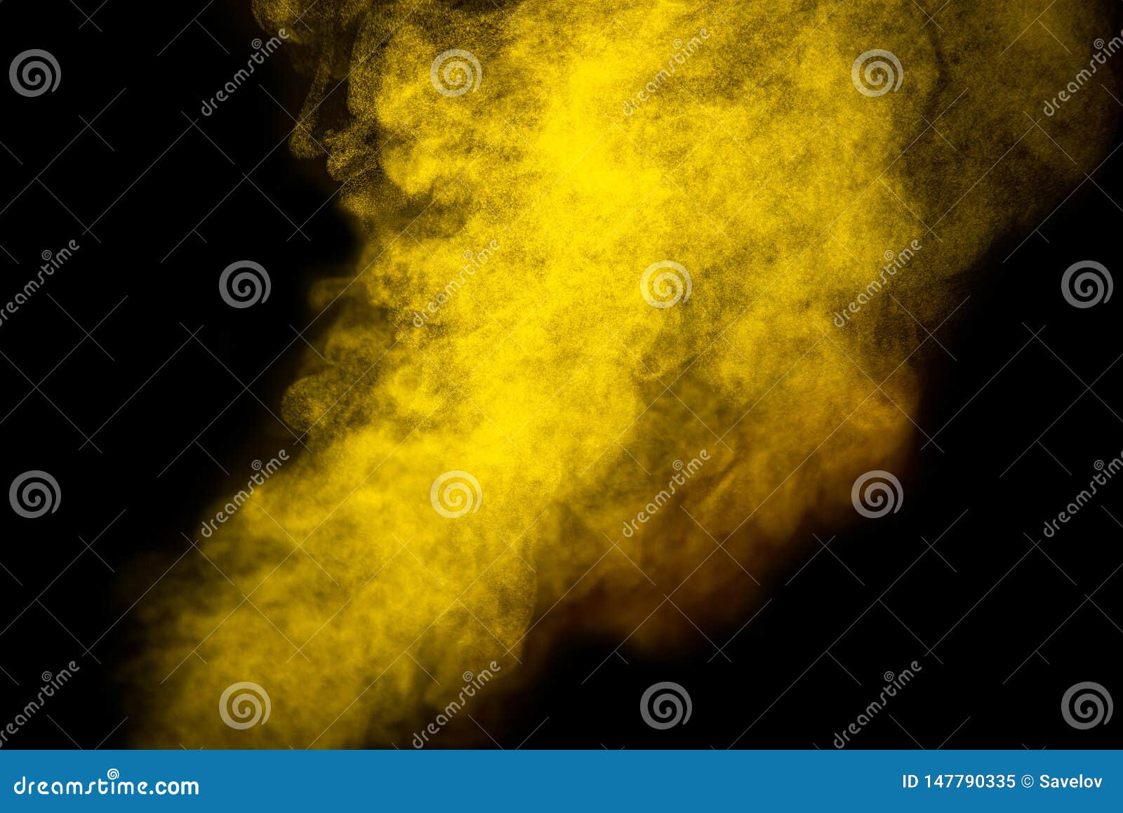 Bright Yellow Smoke Isolated on Black Background is Macro Stock Image