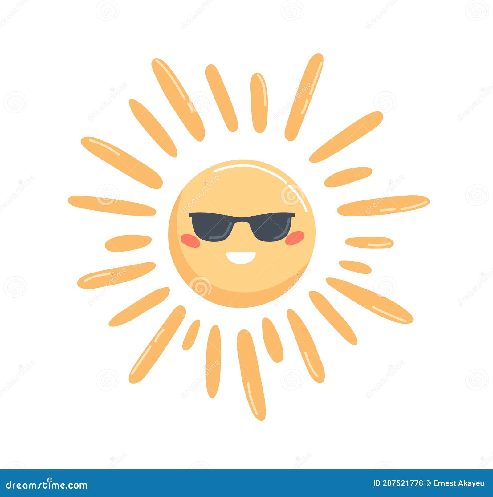 Bright Yellow Sun in Glasses with Happy Face Expression. Hot and Clear ...