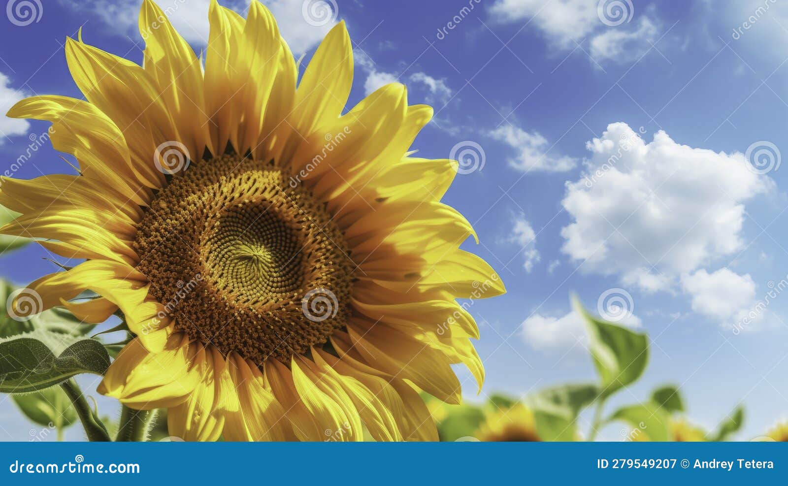 Bright Yellow Sunflower on the Blue Sky Background Generated by Stock
