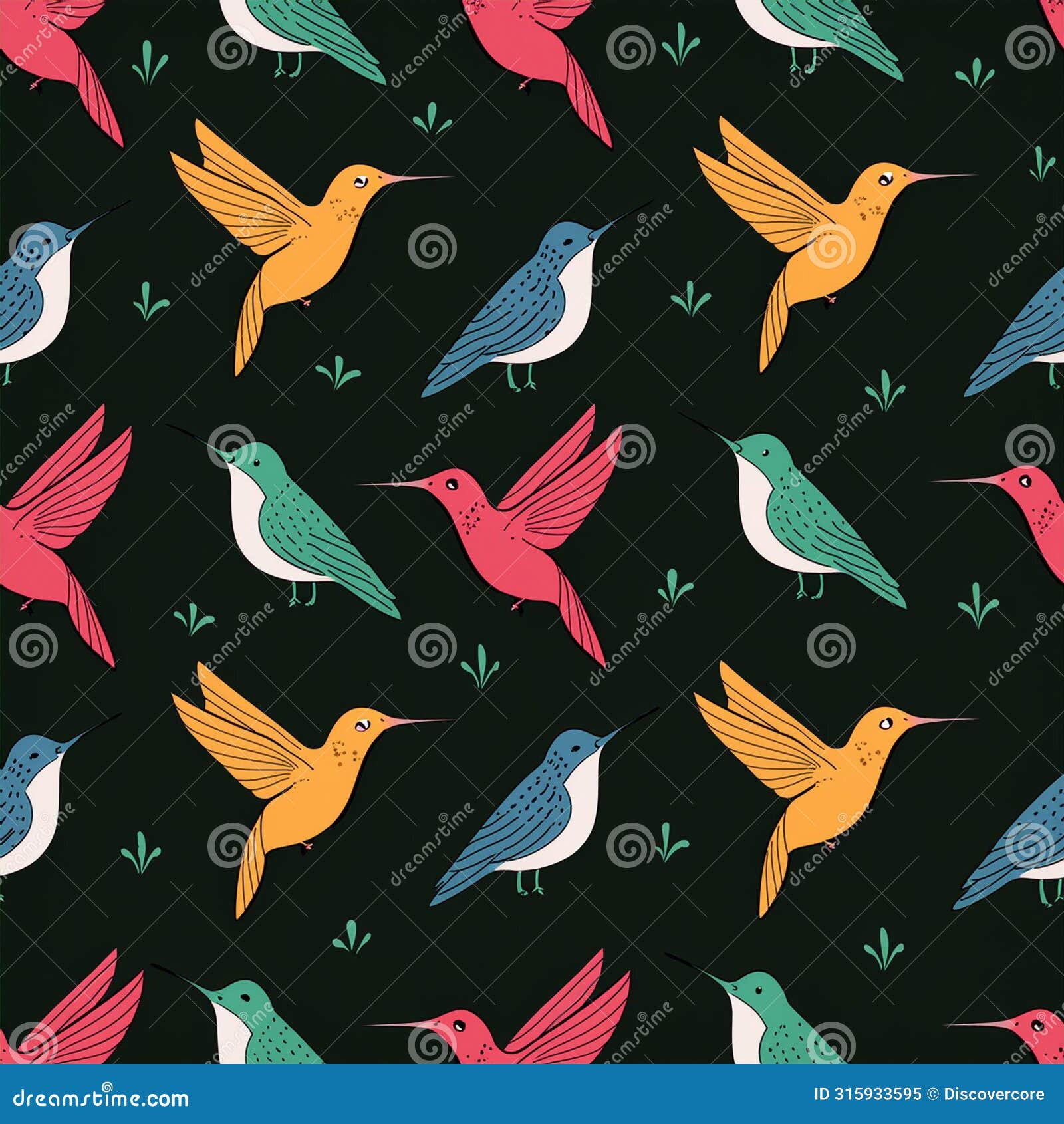 colorful hummingbird seamless pattern tile