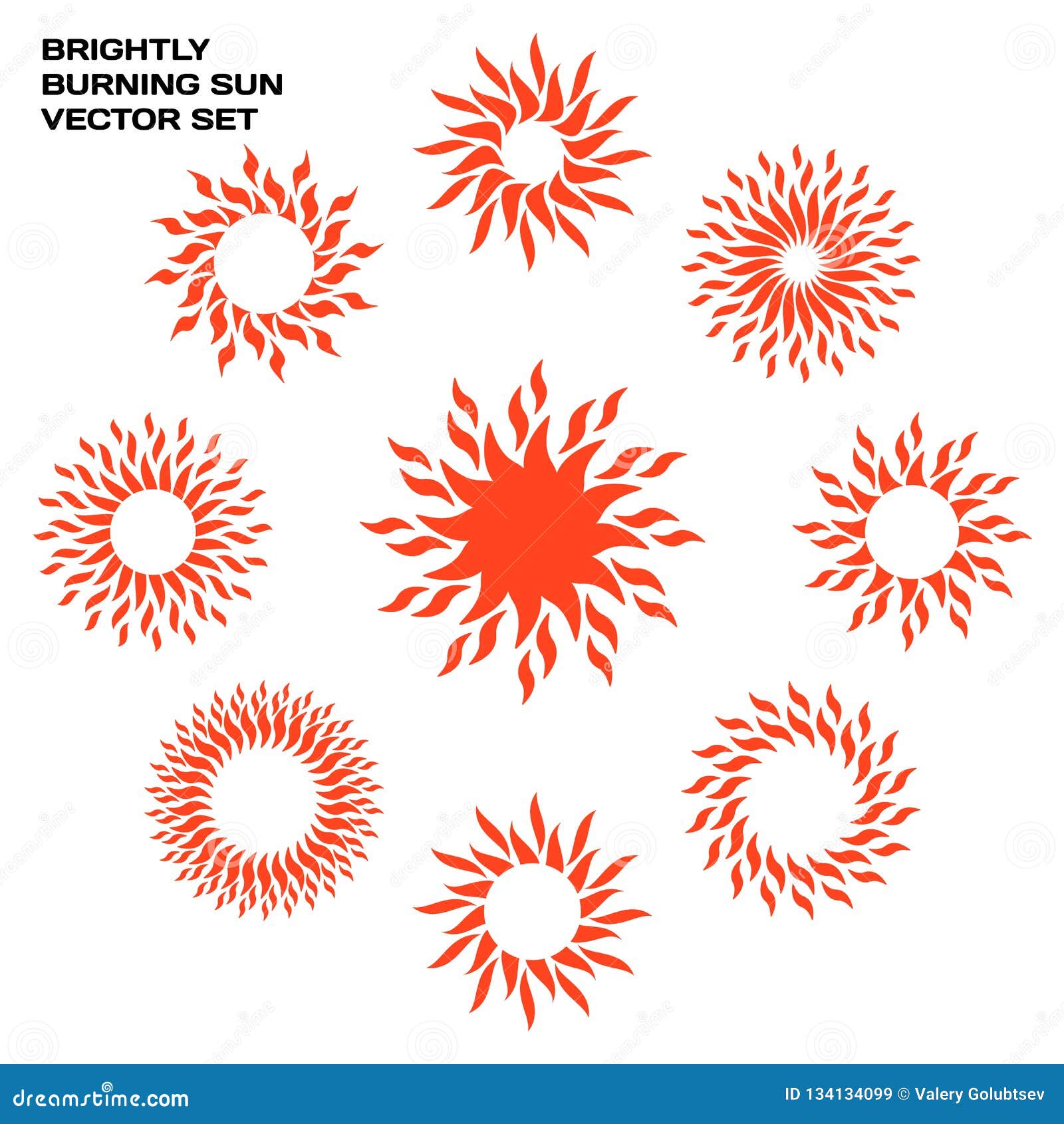 Brightly Burning Suns Vector Set. Sun Icon Collection Stock Illustration -  Illustration of nature, solar: 134134099