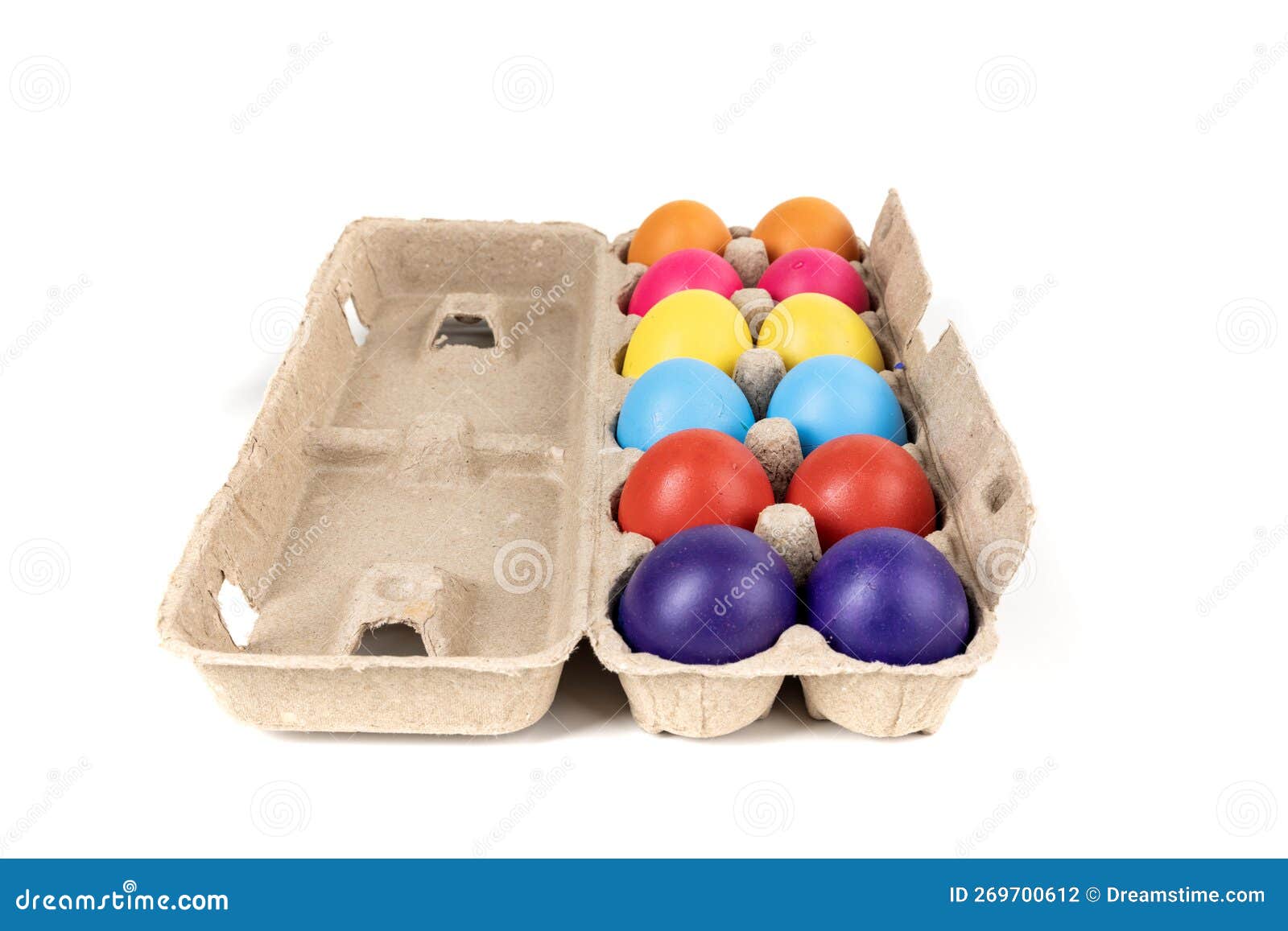 Brightly Colored Confetti Eggs in a Brown Egg Carton End View Stock