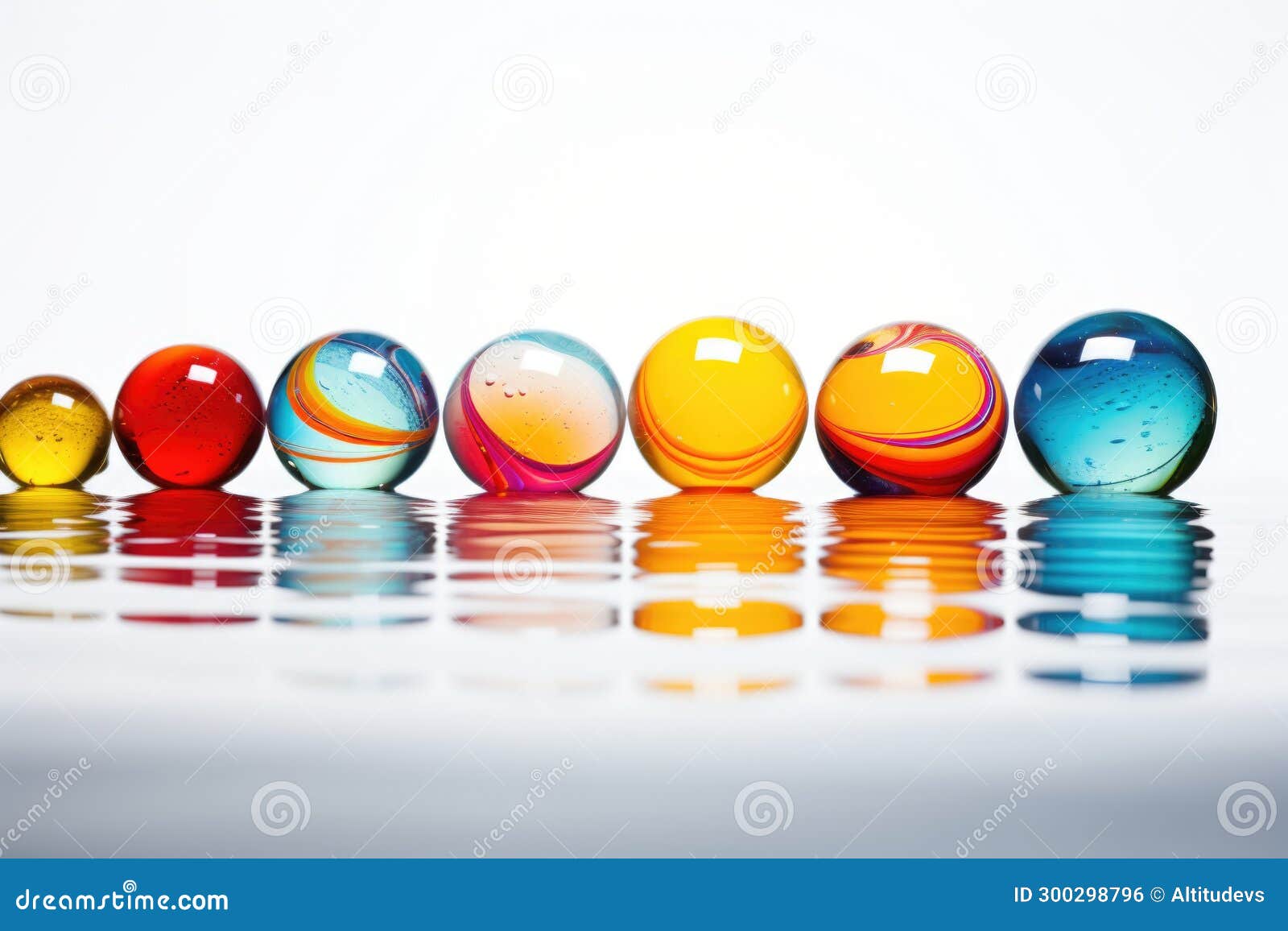 Brightly Colored Marbles Floating Against a Plain White Background