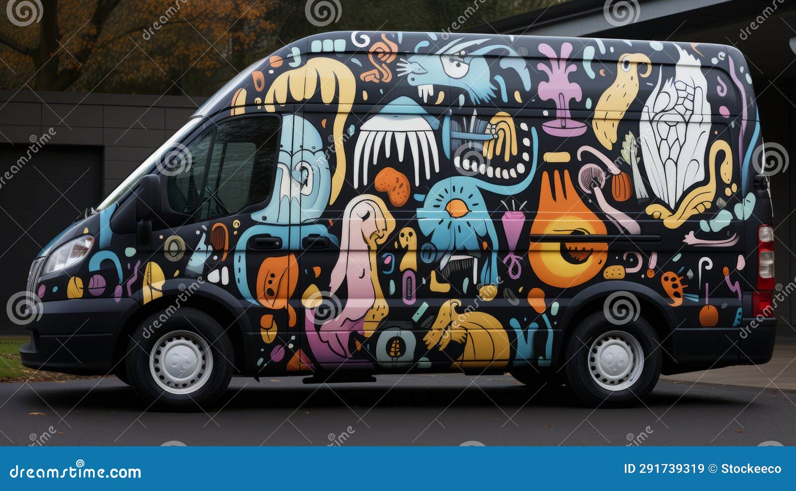 Colorful Characters on a Van a Child S Drawing Come To Life Stock