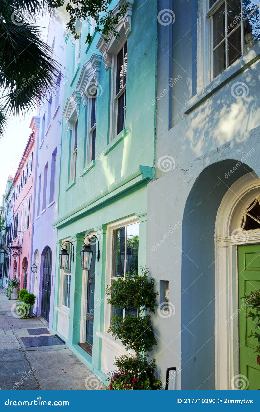 brightly painted homes known as rainbow row on east bay st in charleston sc