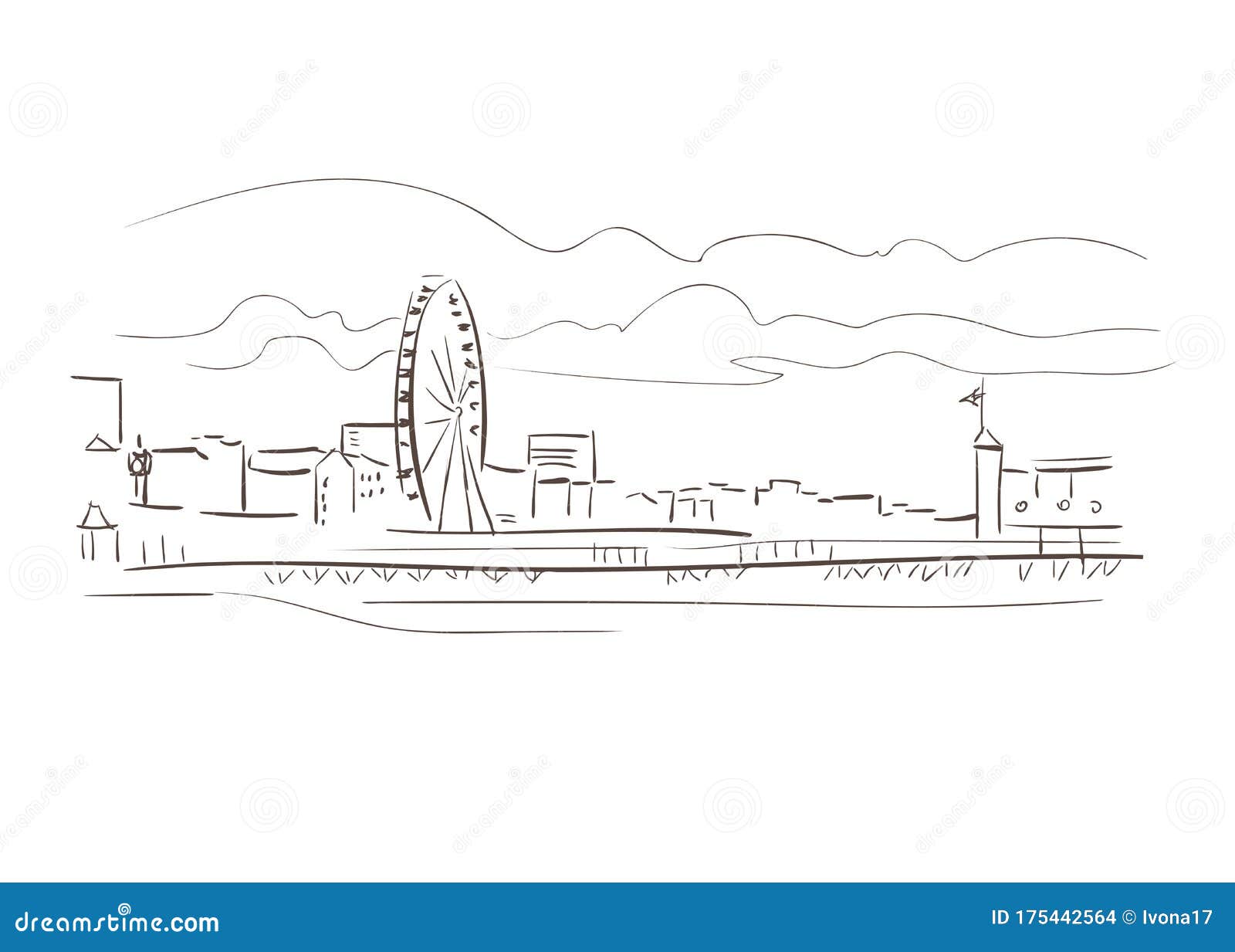 Brighton United Kingdom Europe Vector Sketch City Illustration Line Art 