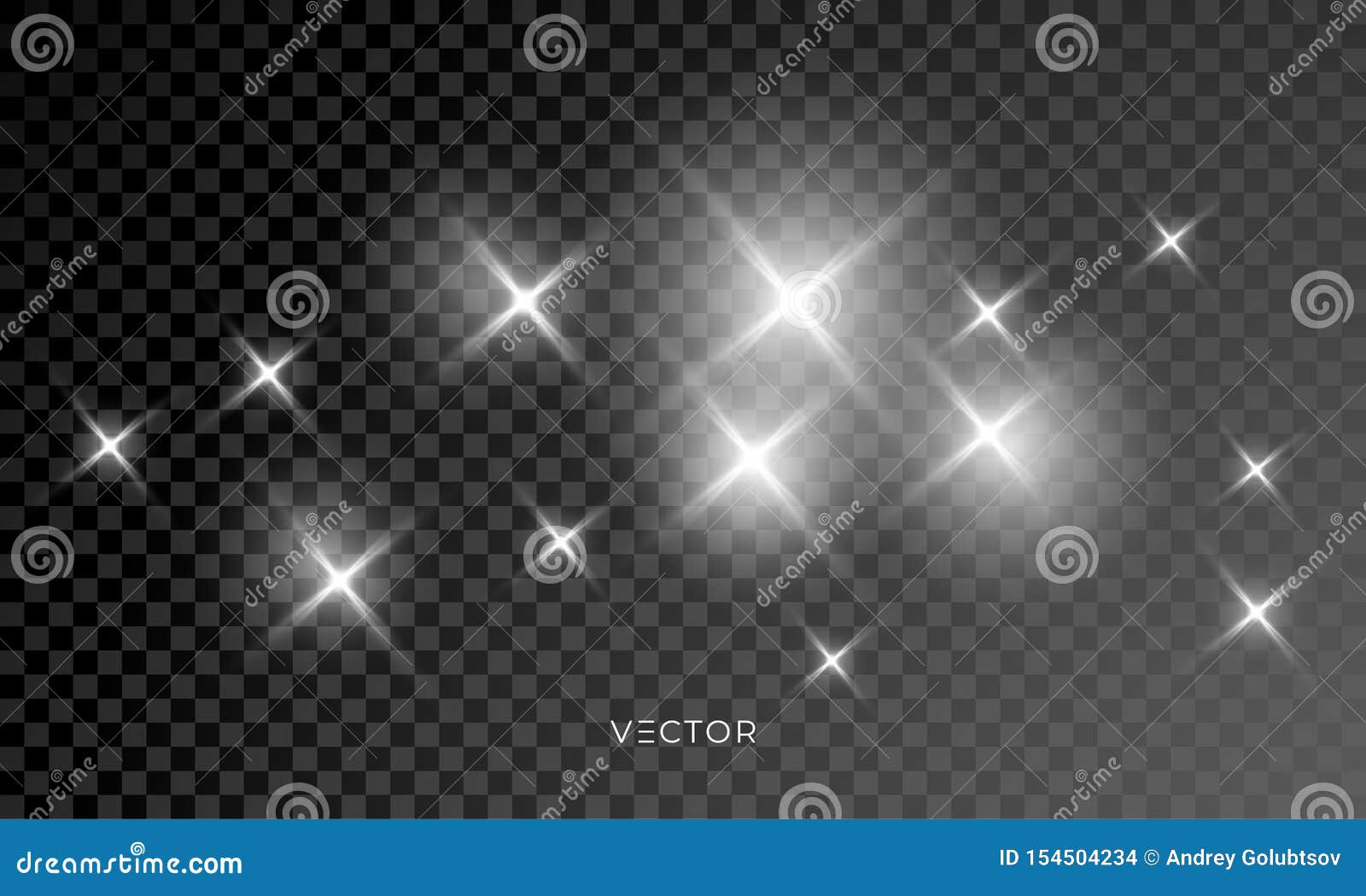 Efeito de luz brilhante com muitas partículas de brilho isoladas em fundo  transparente estrela vetorial